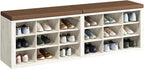AMONIDA Shoe Storage Bench with Cushion, Entryway Bench with Shoe Storage,18 Cubby Shoe Bench with Removable Dividers, Shoe Organizer Bench for Entryway, Living Room, Light Grey (18, Light Wood)