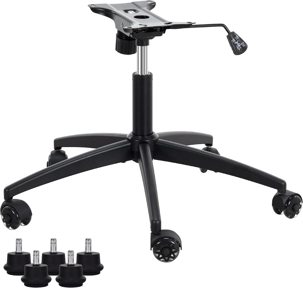 Frassie Heavy Duty Gaming Office Chair Metal Base Set Replace Part with Bottom Plate Stand Cylinder, 5 Wheels Bell Glides Replacement (Black)