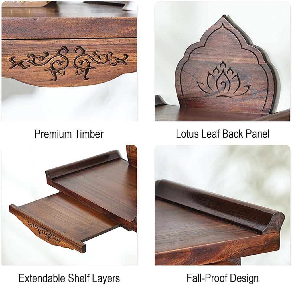 Wall Mounted Shrine Buddhist Altar, Personal Shrine Stand with Retractable Pull Plate, Wood Prayer Meditation Table for Living Room, Bedroom, Office