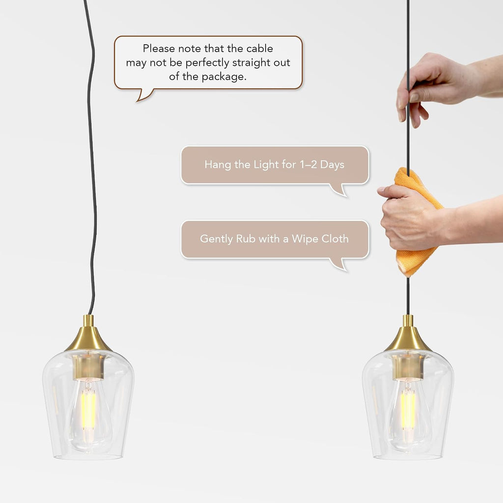 VONLUCE Pendant Lights Kitchen Island, Brushed Gold Pendant Light Fixtures with E26 Base & Adjustable Cable, Modern Pendant Lighting with Glass Shade for Living Room Bedroom Hallway, 3 Packs
