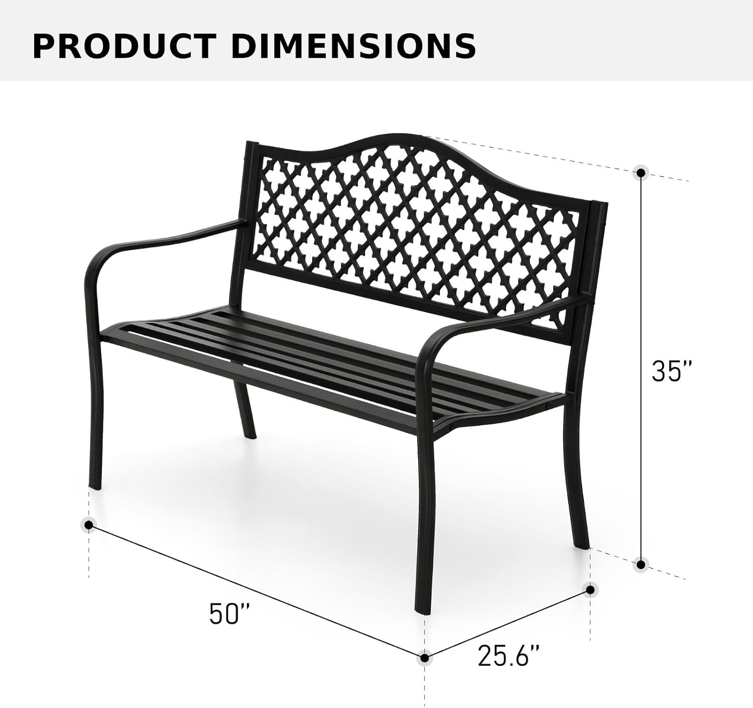 Outdoor Bench 50 in Metal Garden Bench 550 lbs Park Patio Yard Porch Bench