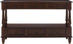 Knocbel Console Table with 6 Storage Drawers and Bottom Shelf, Vintage Sofa Table with Solid Wood Frame and Legs for Entryway Living Room, 54" W x 13.5" D x 32" H, Espresso