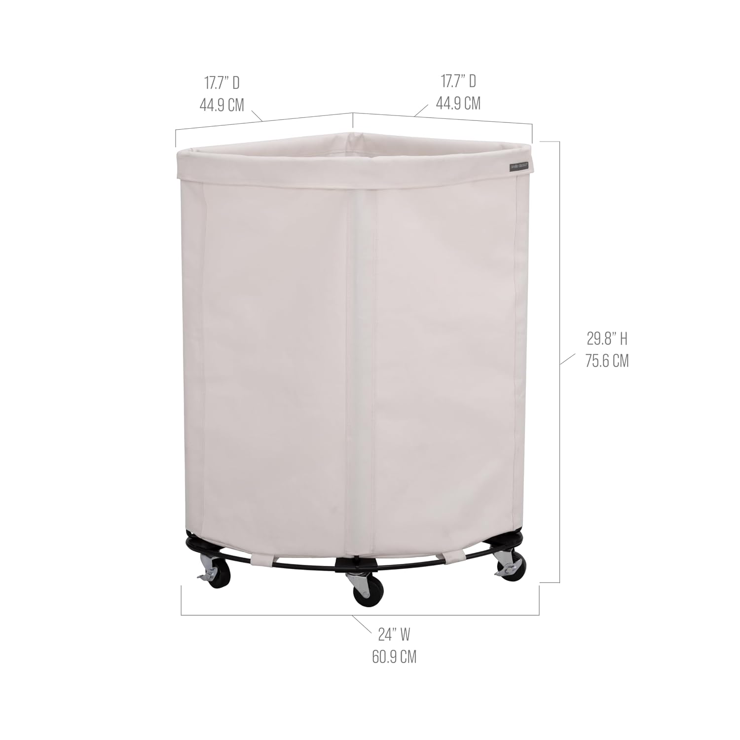 Seville Classics Large Commercial Heavy Duty Rolling Steel Frame Laundry Hamper Canvas Cart Bin, w/Wheels for Hotel, Home, Closet, Bedroom, Natural White, Corner 17.7” D x 24.0” W