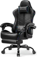 GTPLAYER Gaming Chair, Ergonomic Computer Office Chairs for Adults with Footrest, Height Adjustable, Linkage Armrests, 90-155° Recline & Headrest Lumbar Support, Black