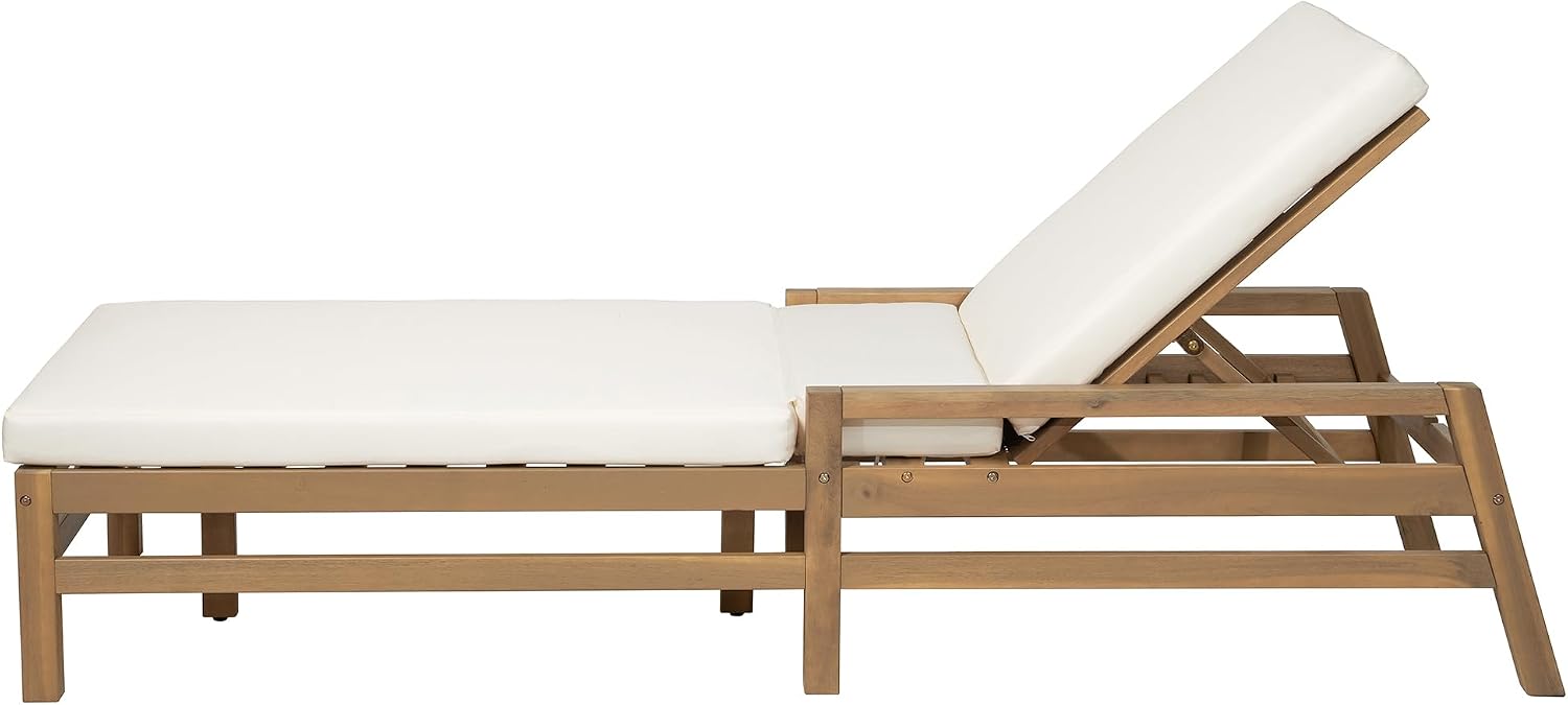 KLMM 5-Position Adjustable Outdoor Chaise Lounge Set of 2, Solid Wood Patio Recliner Chair with Thick Cushions,for Pool, Balcony & Garden (Light Teak/2)