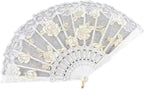 Lace Rose Folding Fan, Vintage Style Hand Fan with Gold Ribs, Lightweight Foldable Dance Fan for Decoration and Photos