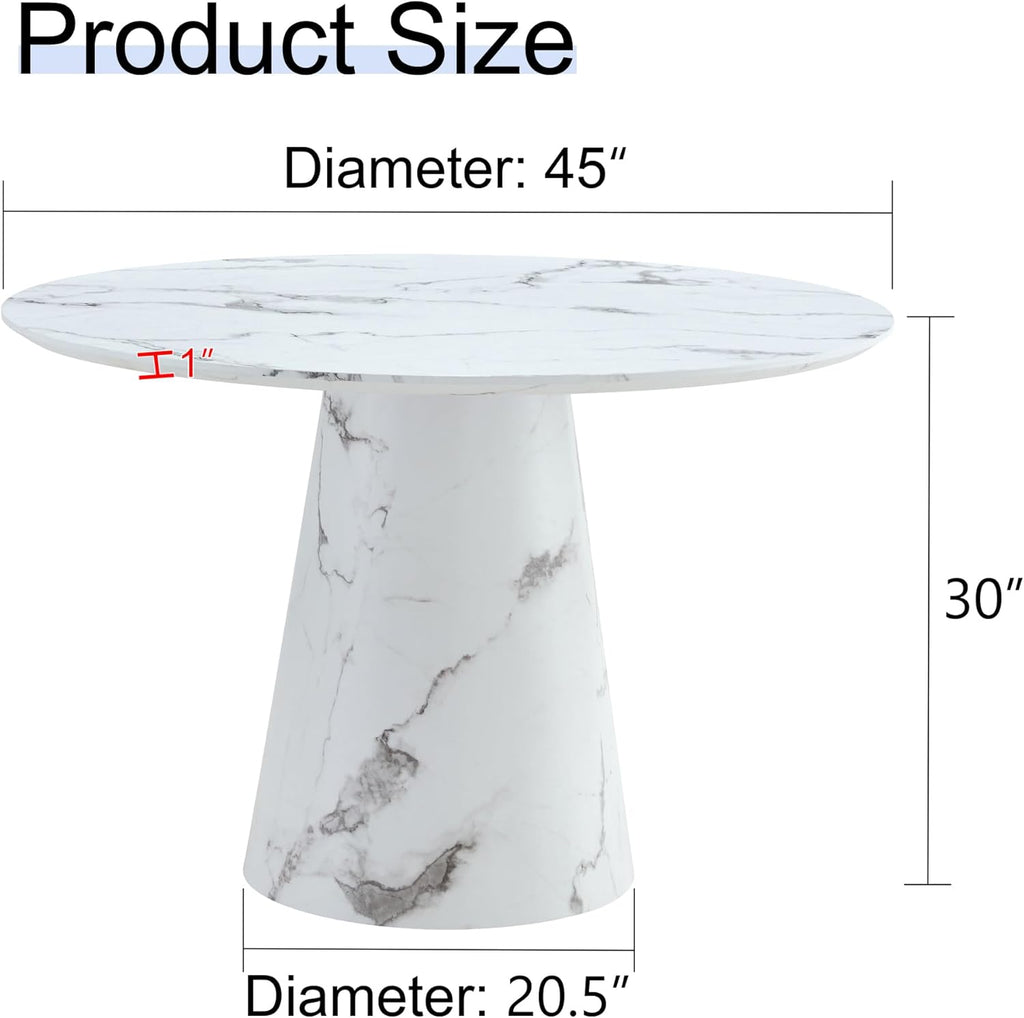 White Dining Table,45'' Round Dining Table for 4-6,Modern Marble-Look Kitchen Table with Stable Base,Space Saving Dinner Table for Kitchen,Apartment,Study.