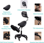 Saddle-Shaped Kneeling Chair,Ergonomic Posture Chair with Backrest and Wheels,45-60cm Adjustable Positions for Home and Office