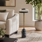 Home Decor End Table, Side Table, or Small Night Stand - Slim Bedside Table with Marble Pedestal for Office, Bedroom, or Living Room - Minimalist Modern Accent Table for Small Spaces - 27" Gray & Gold