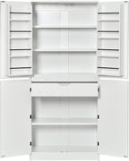 72" Tall Farmhouse Kitchen Pantry Cabinet,Freestanding Food Storage Pantry with 8 Door Shelves & 3 Adjustable Shelves,Hidden Drawer Storage Cupboard for Kitchen Dining Room,White