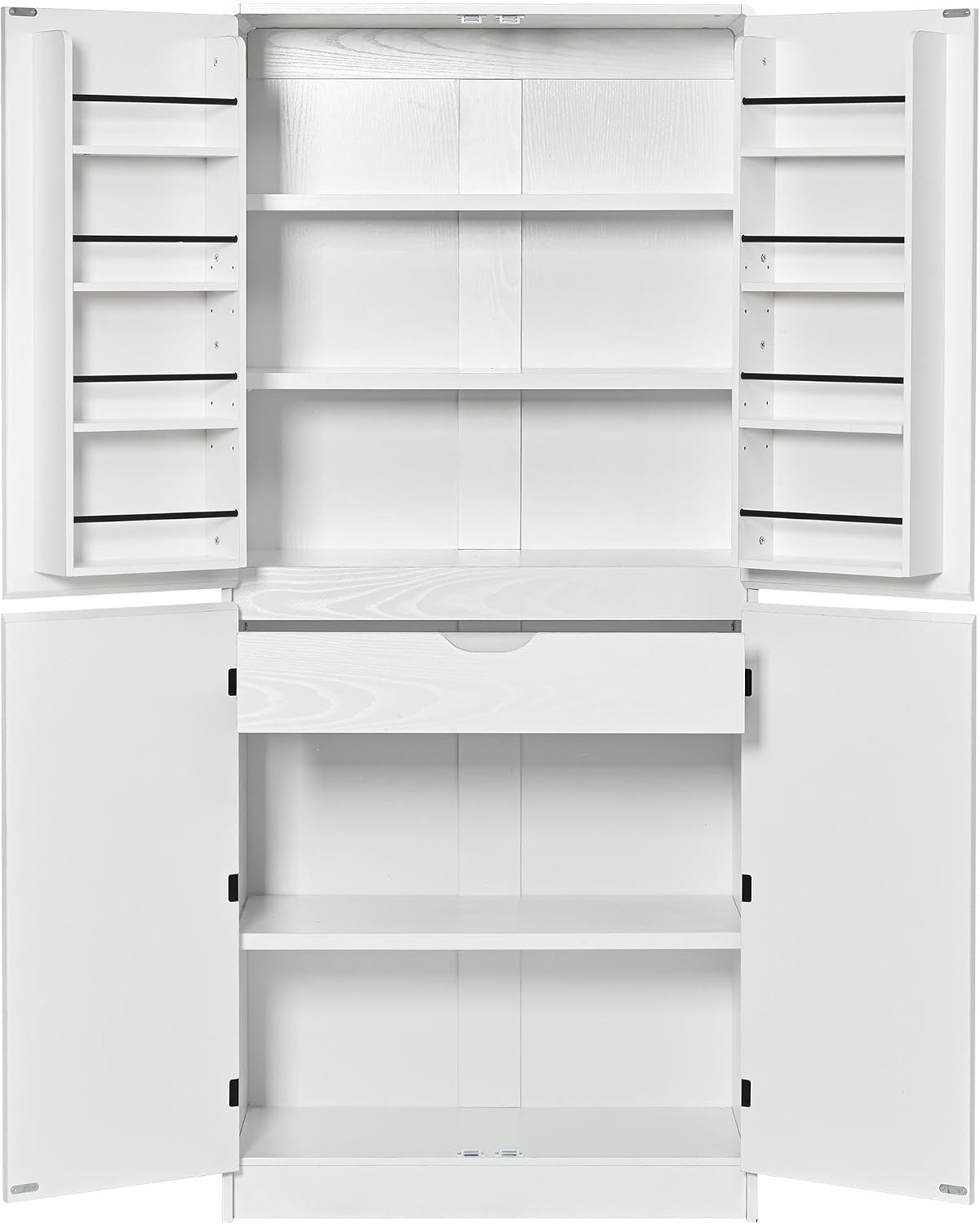 72" Tall Farmhouse Kitchen Pantry Cabinet,Freestanding Food Storage Pantry with 8 Door Shelves & 3 Adjustable Shelves,Hidden Drawer Storage Cupboard for Kitchen Dining Room,White