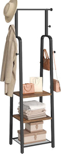 MAHANCRIS Coat Rack Freestanding, Hall Tree with 3-Shelves and 8 Hooks, Industrial Clothes Rack Stand Organizer for Entryway, Bedroom, Bags, Hats, Scarves, Rustic Brown and Black CRHR14901