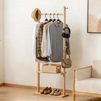 latifolia Clothes rack, Solid Wood Clothing Rack Witch Hooks and Shelves, 23.6 inch Garment rack With Storaege for Living Room, Nature