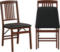COSTWAY Folding Dining Chairs Set of 2, Wooden Kitchen Side Chairs w/Padded Seat, Solid Wood Frame, 400 LBS Load Bearing, No Assembly Needed, Vintage Foldable Chairs for Dining Room, Living Room