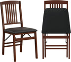 COSTWAY Folding Dining Chairs Set of 2, Wooden Kitchen Side Chairs w/Padded Seat, Solid Wood Frame, 400 LBS Load Bearing, No Assembly Needed, Vintage Foldable Chairs for Dining Room, Living Room