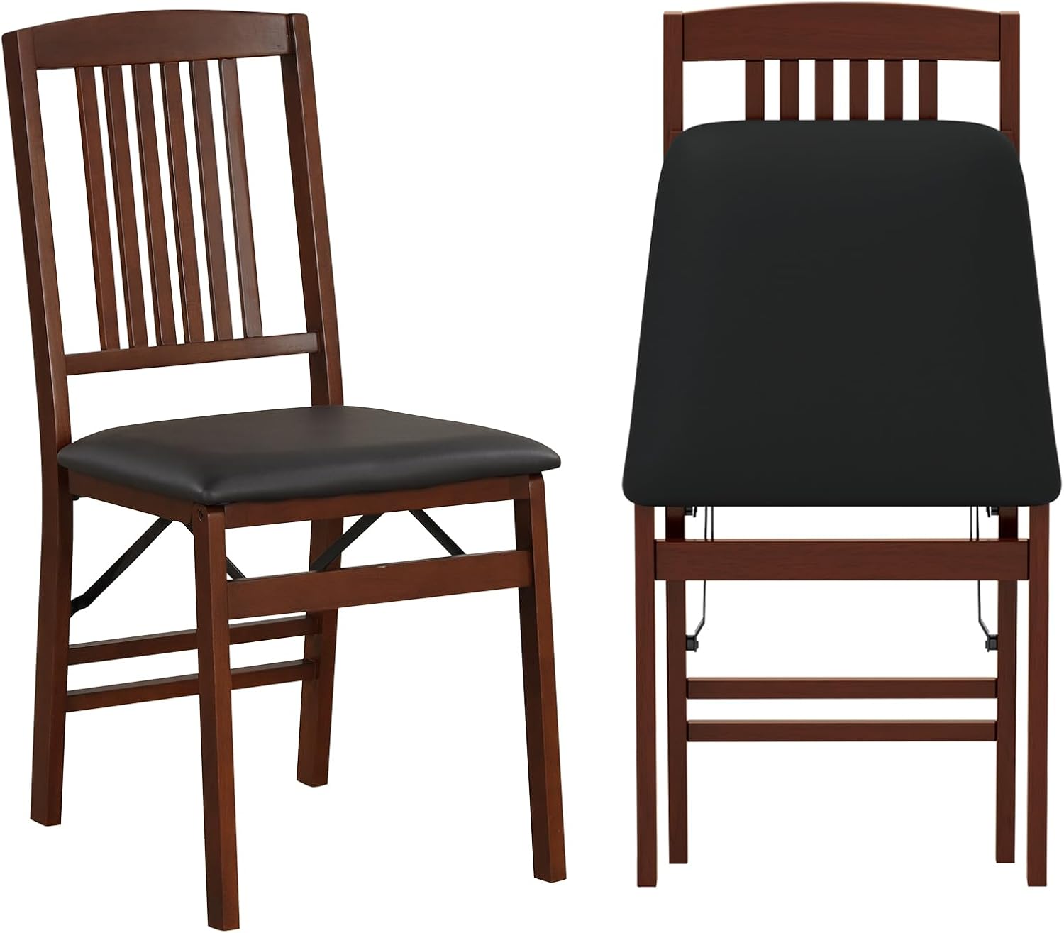 COSTWAY Folding Dining Chairs Set of 2, Wooden Kitchen Side Chairs w/Padded Seat, Solid Wood Frame, 400 LBS Load Bearing, No Assembly Needed, Vintage Foldable Chairs for Dining Room, Living Room