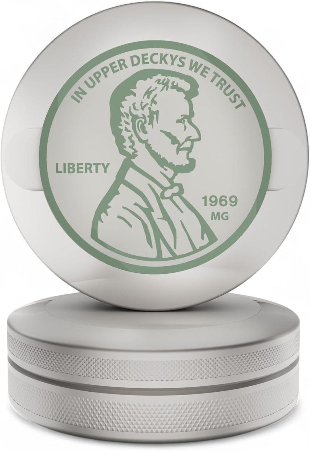 Liberty | Metal Container for Zyn, Premium Aluminum Can & Rugged Pouch Holder | Extra Capacity, Knurled Grip & Used Pouch Storage | EDC (Stone/Green Chrome)