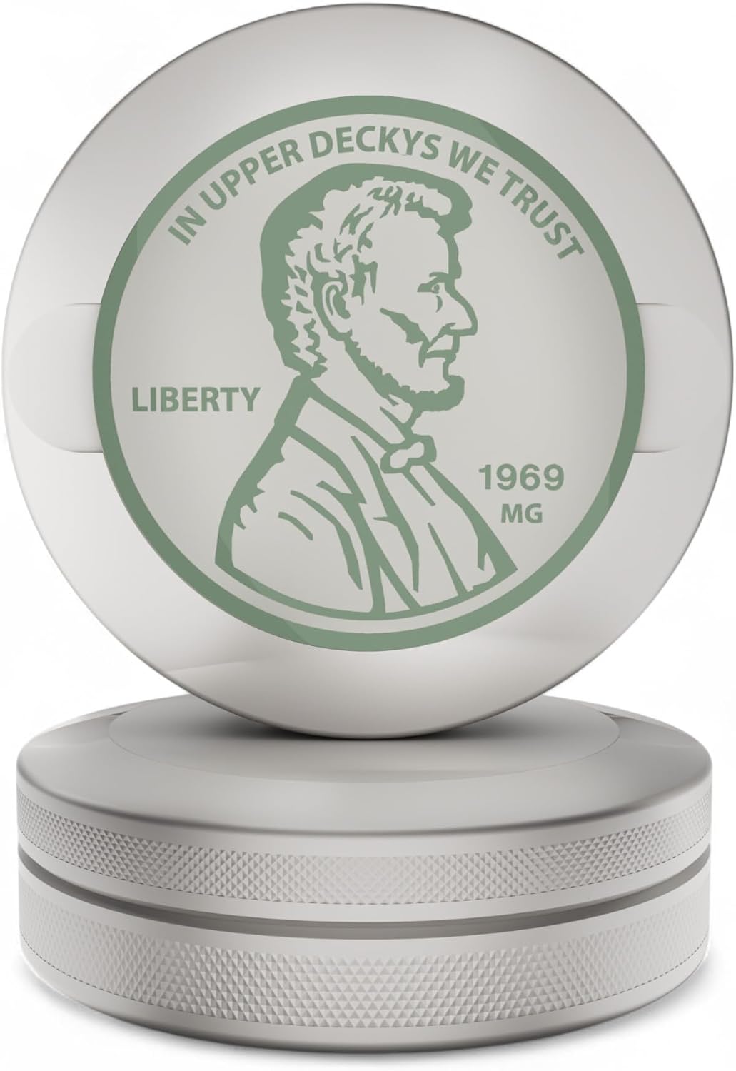 Liberty | Metal Container for Zyn, Premium Aluminum Can & Rugged Pouch Holder | Extra Capacity, Knurled Grip & Used Pouch Storage | EDC (Stone/Green Chrome)