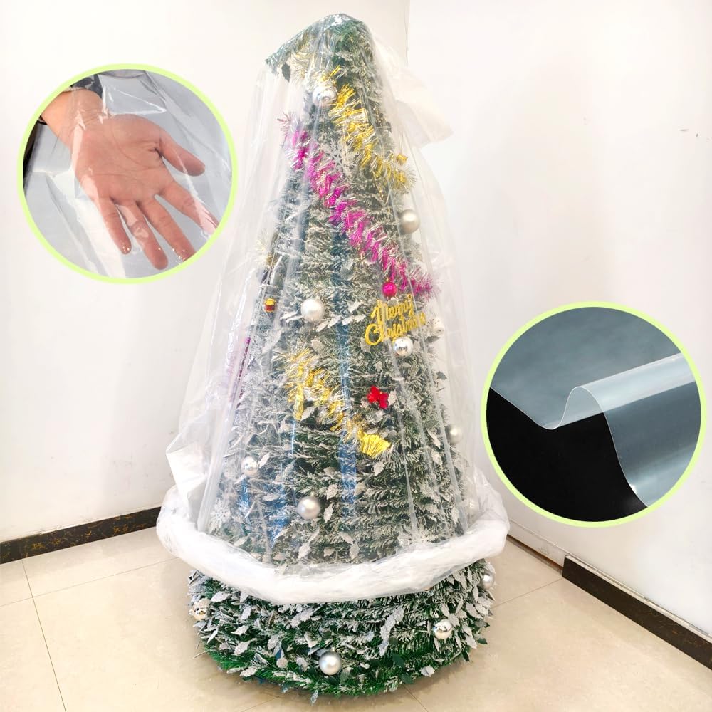 TopSoon Christmas Tree Removal Bag 9-Feet Tall by 6-Feet Wide Christmas Tree Disposal Bag Plastic Patio Furniture Cover Large Clear Storage Bag