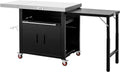 Feasto Outdoor Kitchen Island with Cabinet, 74” x 26” Rolling Grill Table | Grill Table with Stainless Steel Top for Pizza Oven& Griddles, Movable Bar Cart with Pull-Out Plate for Parties & Gathering
