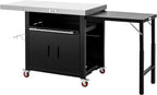 Feasto Outdoor Kitchen Island with Cabinet, 74” x 26” Rolling Grill Table | Grill Table with Stainless Steel Top for Pizza Oven& Griddles, Movable Bar Cart with Pull-Out Plate for Parties & Gathering