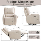 Power Recliner Gliders for Nursery, Electric Swivel Rocker Recliner Chair, Comfy Upholstered Living Room Reclining Rocking Chairs with Lumbar Support (Cream, 41" X 40" X 36")