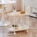 Mobile End Table, 2 Tier Side Cabinet with Handle Storage Rack and 4 Wheels, Utility Cart Living Room Small Sofa Table Mobile Plastic Side Table Little Night Stand Bedroom Balcony, White