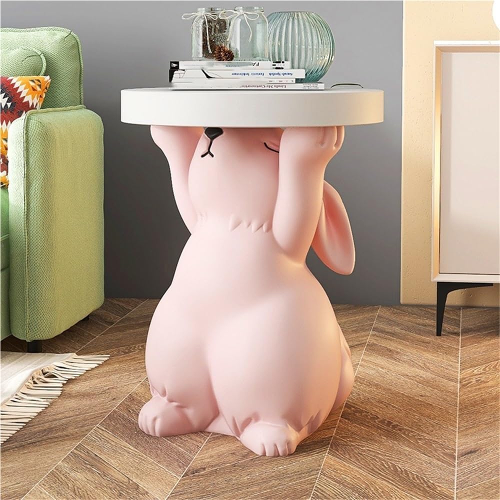 Side Table for Couch, Cute Style Rabbit Shape End Table, Living Room Decor with Resin Materials, Simple Modern Side Table, Creative Animal Entryway Table for Reception(White)