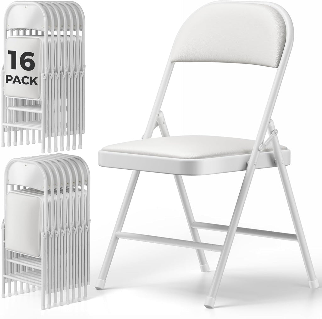 16 Pack Folding Chairs, PU Leather Folding Dining Chairs with Padded Cushion Seat & Back, Indoor Outdoor Folding Chair Set for Home Office, Parties, Events, Wedding, Extra Guest Seating