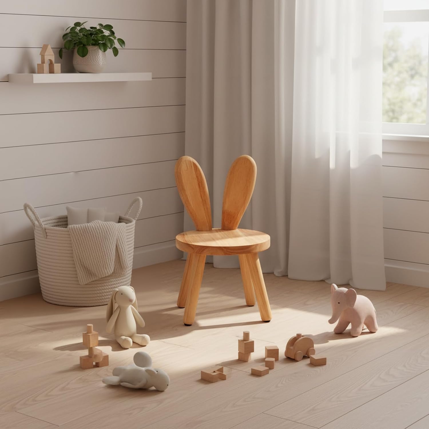 Toddler Wooden Chair Kids,Bunny Chair for Ages 1.5-5,Small Stool, Comfortable Children's stools, Suitable for Nurseries, playrooms and Low Tables (1 PCS)
