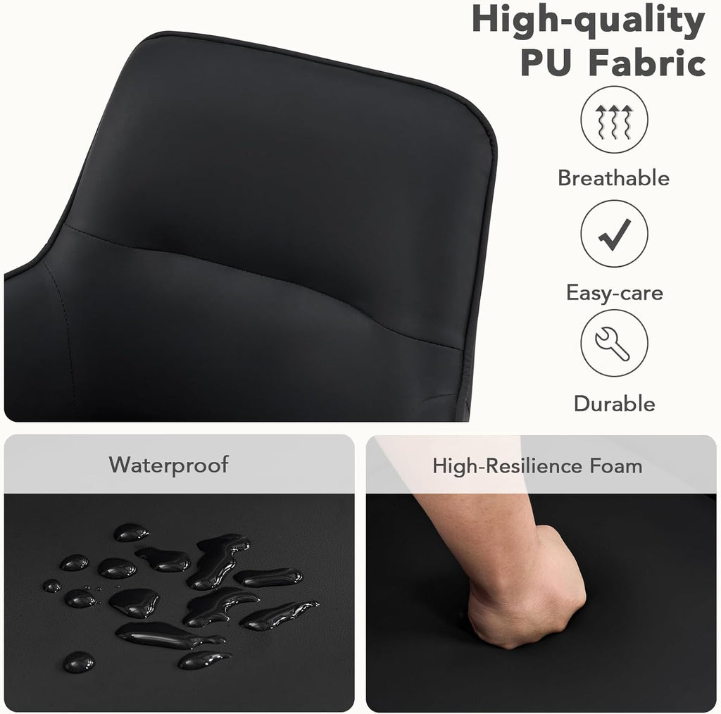 Furniliving Modern Swivel Dining Chairs Set of 2, Upholstered Dining Room Chairs with Thicken Cushion, 360°Swivel Dining Chairs with Metal Legs for Dining Room, Kitchen, Bedroom, PU, Black