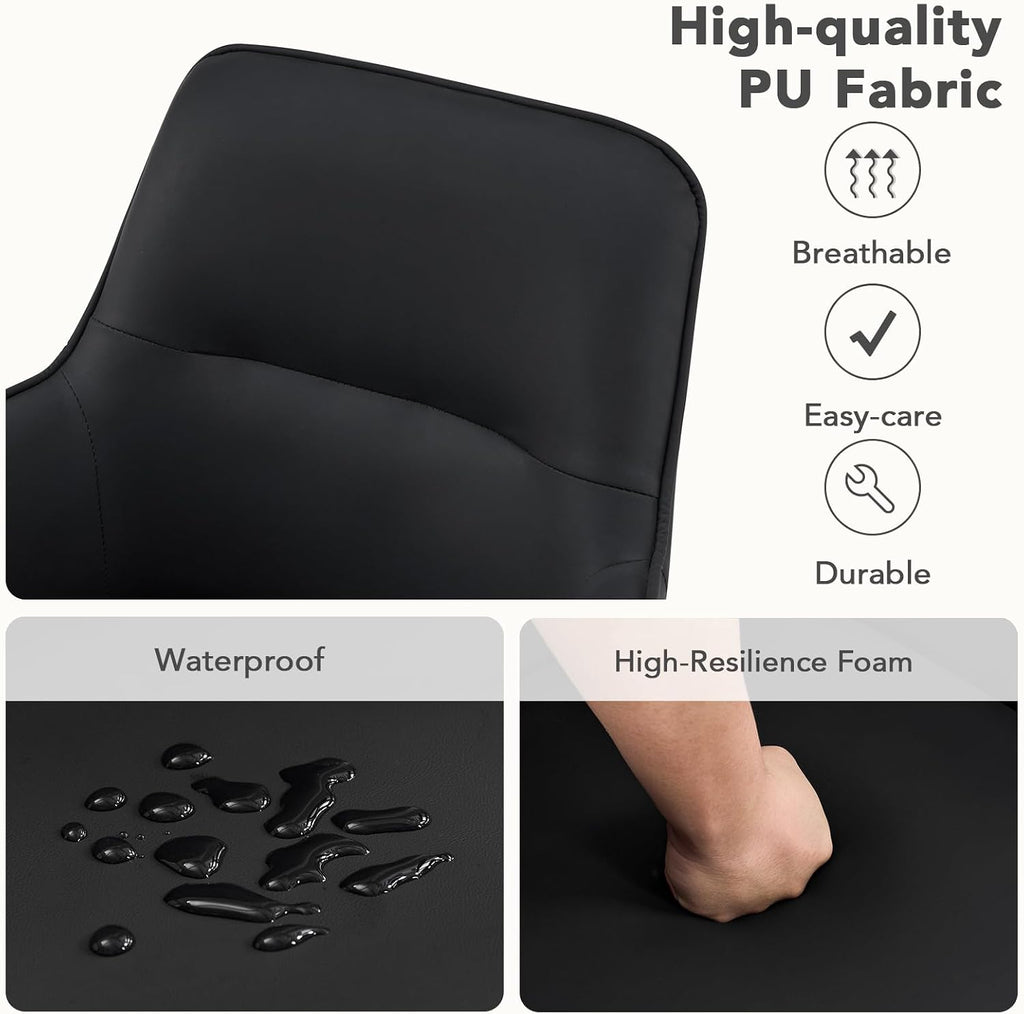 Furniliving Modern Swivel Dining Chairs Set of 2, Upholstered Dining Room Chairs with Thicken Cushion, 360°Swivel Dining Chairs with Metal Legs for Dining Room, Kitchen, Bedroom, PU, Black