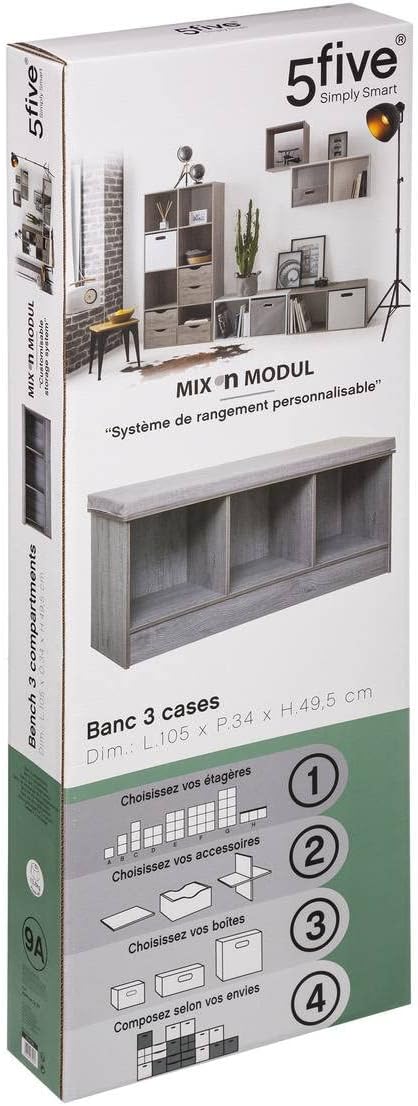 5 five simply smart Bench 3 Compartments Oak Effect Grey Mix N' Modul