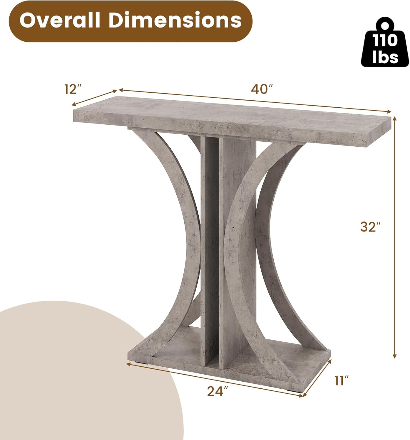 Giantex 40" Narrow Console Table, T-Shaped Entryway Table with Open Storage Shelve, Industrial Sofa Table Behind Couch, Modern Foyer Table, Accent Table for Living Room, Entrance, Hallway (Gray)