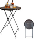 32in Round Folding Cocktail Table Bar Height Brown 1 Pack | 32in round bar height folding cocktail table,detachable legs,portable,indoor outdoor use for weddings parties events, 1 pack