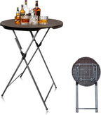 32in Round Folding Cocktail Table Bar Height Brown 1 Pack | 32in round bar height folding cocktail table,detachable legs,portable,indoor outdoor use for weddings parties events, 1 pack