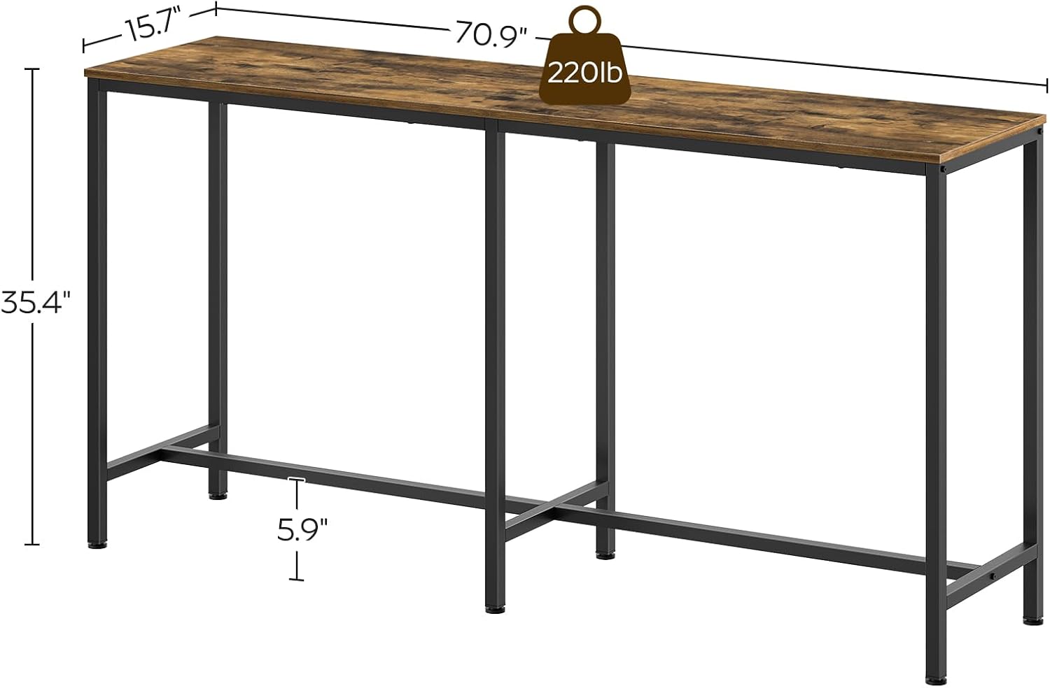 YATINEY 70.8" Long Bar Table, Counter Bar Height Table, High Top Table, Rectangular Hightop Bar Pub, for Kitchen, Living Room, Entryway, Rustic Brown and Black BT08BR