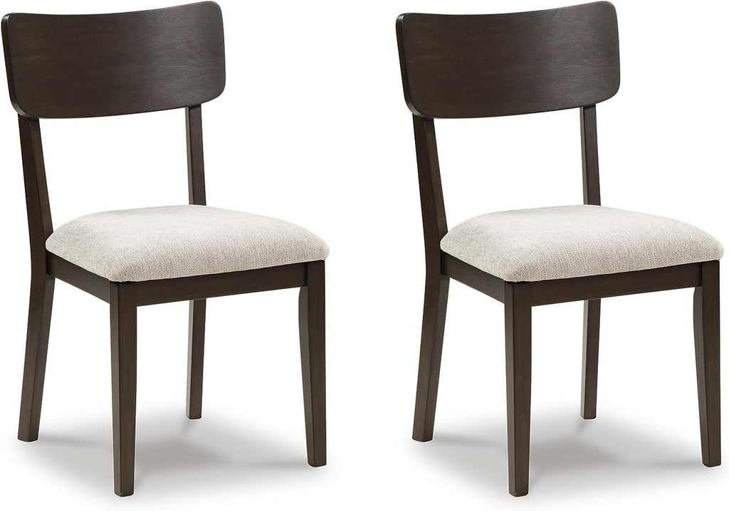 Signature Design by Ashley Favelon Dining Side Chairs, Set of 2, Mid-Century Modern Upholstered Wood, Curved Backrest, Cushioned Seat, Merlot Finish & Beige Fabric