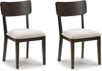 Signature Design by Ashley Favelon Dining Side Chairs, Set of 2, Mid-Century Modern Upholstered Wood, Curved Backrest, Cushioned Seat, Merlot Finish & Beige Fabric