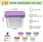 SANEXC 6 Oz Stainless Steel Snack Containers for Kids - 6 Pack Metal Food Containers with Lids Silicone Easy Open 100% Leak Proof BPA Free Reusable Baby Lunch Box for Daycare Travel and Office