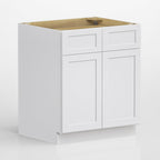 30 Inch White Shaker RTA Kitchen Base Cabinet, 30 W x 24 D x 34.5 H Floor Storage Cabinet with 2 Drawers and 2 Doors, Plywood Box, HDF Doors, Ready to Assemble