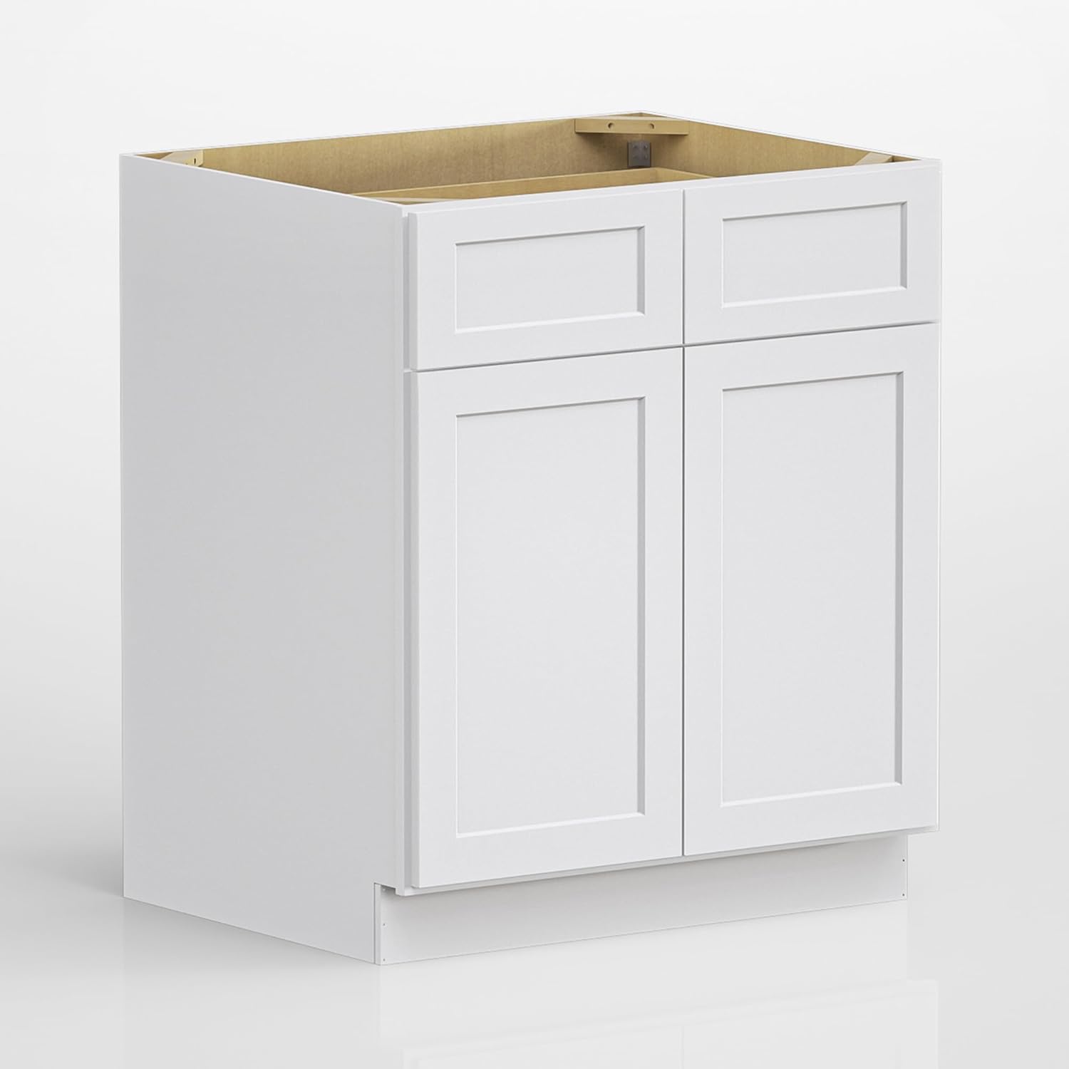 30 Inch White Shaker RTA Kitchen Base Cabinet, 30 W x 24 D x 34.5 H Floor Storage Cabinet with 2 Drawers and 2 Doors, Plywood Box, HDF Doors, Ready to Assemble
