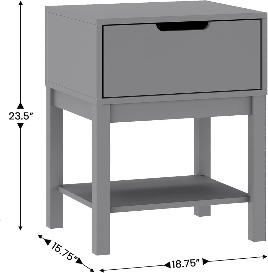 Flash Furniture Dallas Wood Nightstand Side Table, Kids Bedroom End Table with Storage Drawer and Shelf, Cutout Handle, Smooth Ball Bearing Slides, Gray