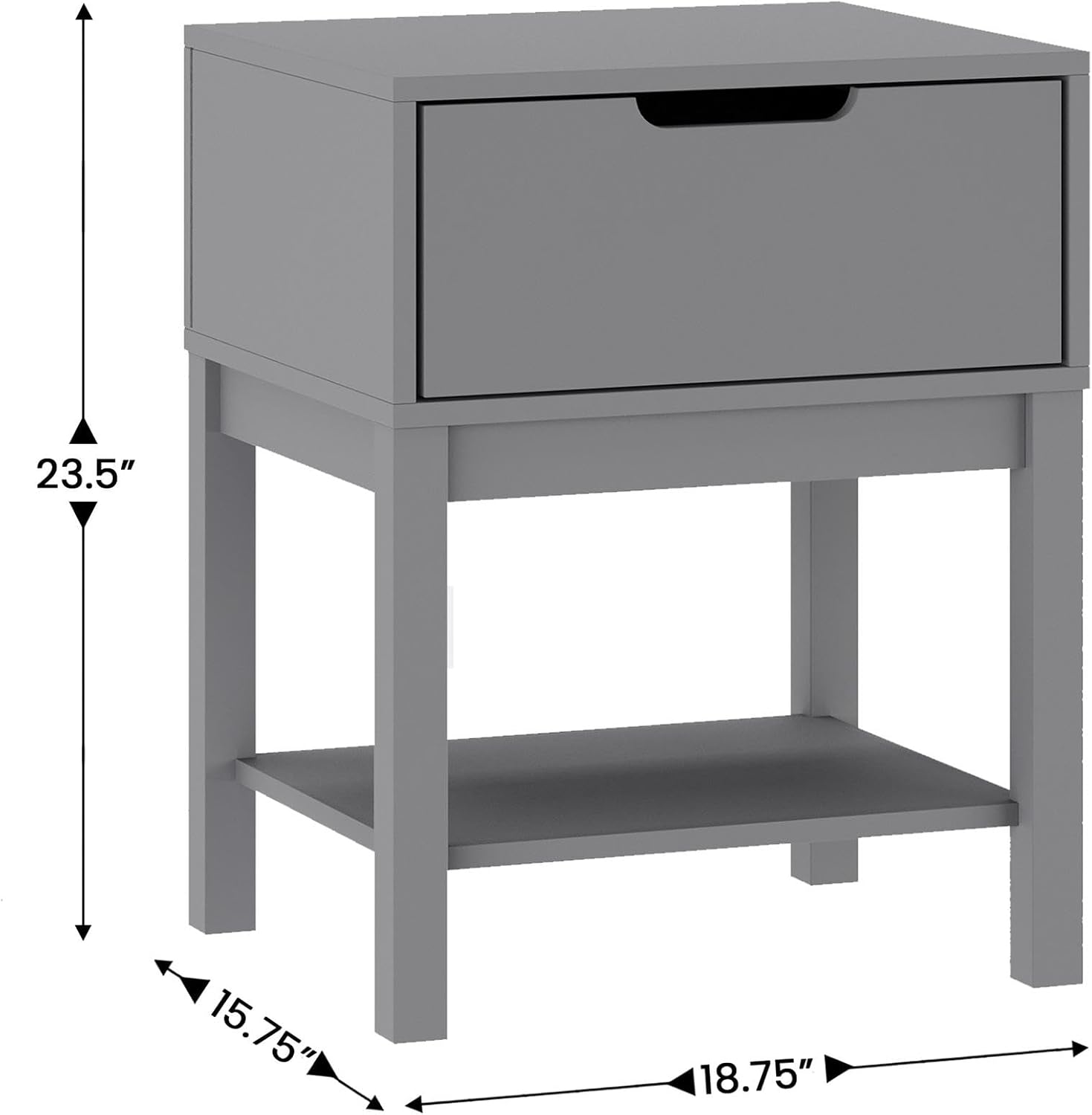 Flash Furniture Dallas Wood Nightstand Side Table, Kids Bedroom End Table with Storage Drawer and Shelf, Cutout Handle, Smooth Ball Bearing Slides, Gray