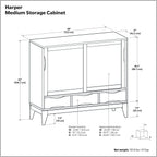 SIMPLIHOME Harper Medium Storage Cabinet - 48 inch Wide Solid Hardwood Sliding Door Cabinet in Black, Mid-Century Modern Cupboard for Living Room or Entryway with 3 Drawers and Tapered Legs