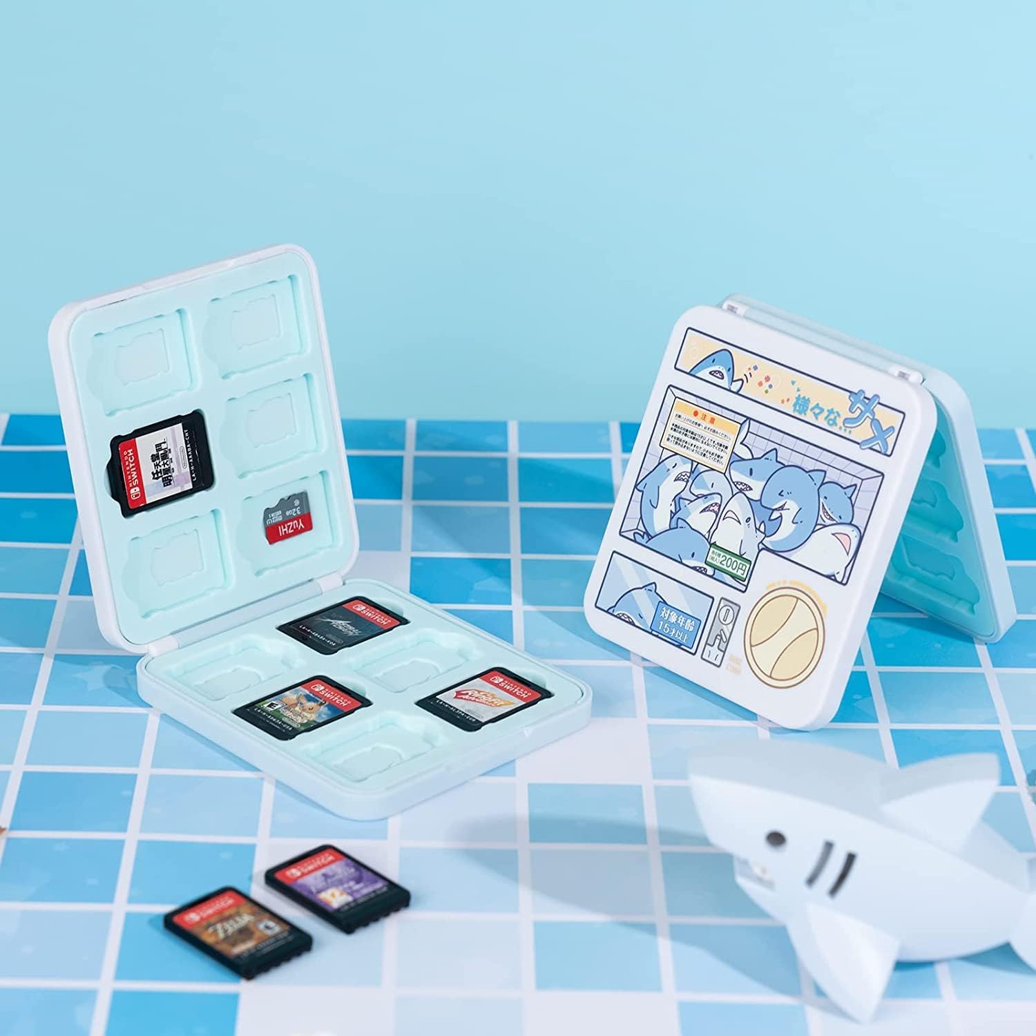 GeekShare Portable Switch Game Card Case-Switch Game Holder Case with 12 Game Card Slots-Game Card Cartridge Carrying Storage Box Compatible with Nintendo Switch- Cute Shark, Multicolor