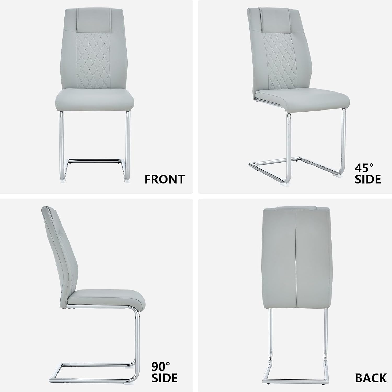 cinkehome Modern Dining Chairs Set of 4 with Metal Legs, High Back Upholstered Armless Side Chair for Kitchen, Dining Room, Faux Leather