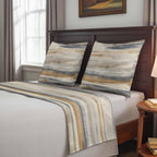 California King Size Abstract Coastal Landscape Bed Runner Set 102 x 20 inch Modern Retro Mottled Beige Blue Bed Runners with 2 Matching Pillow Covers, Decorative Throw Pillowcases Bedding Scarf