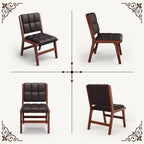 Furniliving Oak Wooden Dining Chairs Set of 2, Mid-Century Modern Leather Upholstered Kitchen Chair, Farmhouse Dining Room Chairs with Wide Seat, Brown