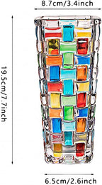 Magcolor Hand Painted Colorful Woven Glass Vase -Crystal Flower Vase- 7.7 inch, Glass Plant Vase for Floral Arrangements, Centerpieces, Weddings, Housewarming, Centerpiece Home Deco